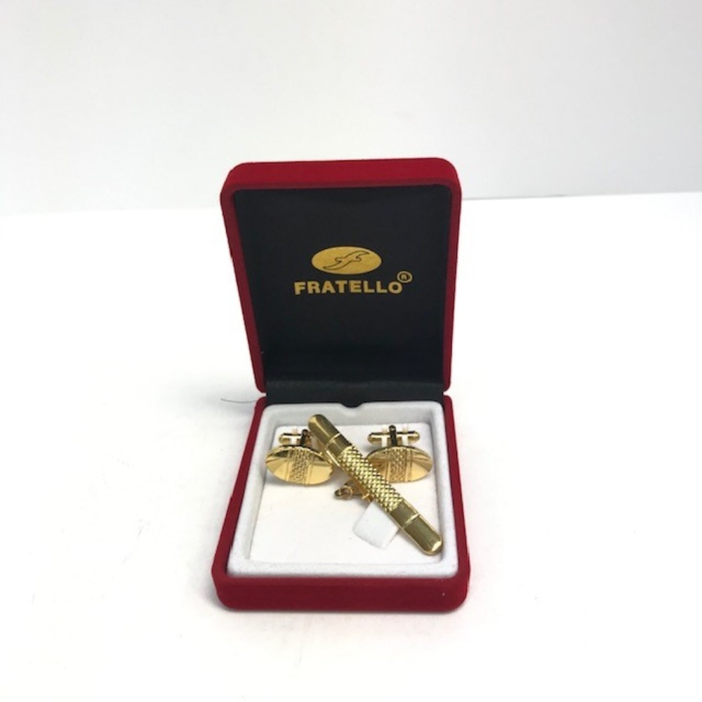 Men's Fratello Cufflinks Tie Clip Gold Tone 411a